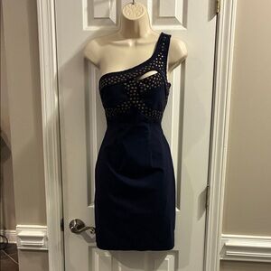 City Studio Navy One-Shoulder Dress with Cutout Design